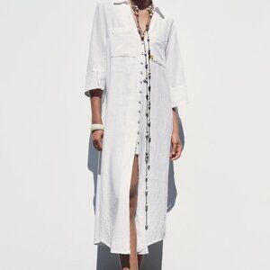 NWT ZARA LINEN SHIRT DRESS M, S